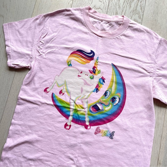 Vintage 90s Lisa Frank Unicorn Jumping Over The Moon Graphic Novelty Tee Shirt - Picture 1 of 15